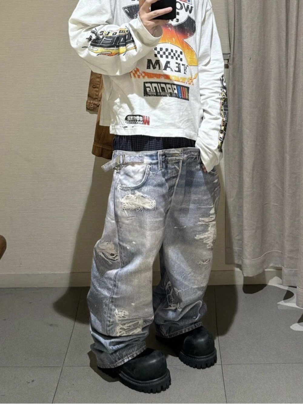 Mens XL Baggy Sweatpants Grey Stacked Fit Wide Leg jeans Streetwear‎ SZ 4